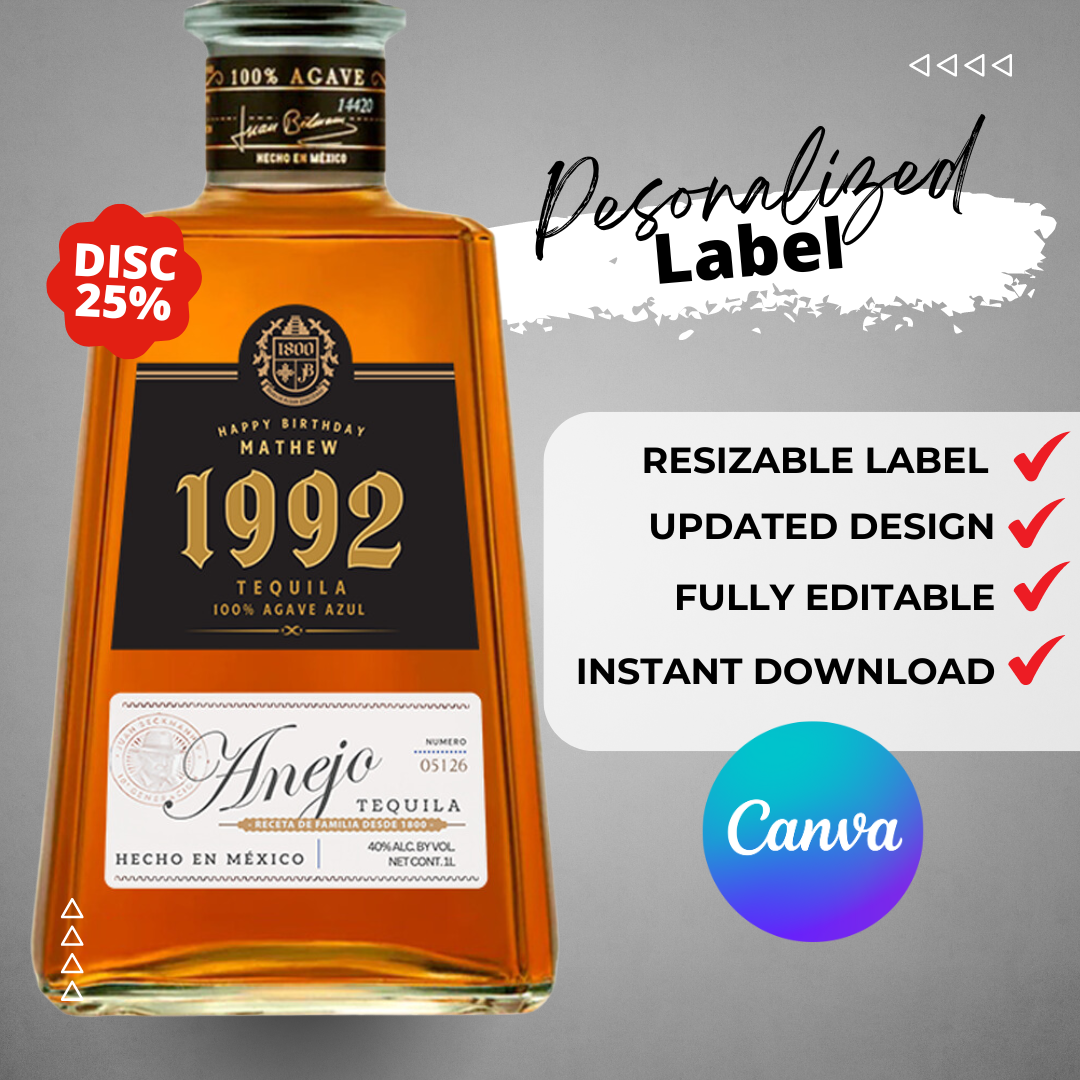 Printable 1800 Tequila Anejo Label Editable Customize printable-1800-tequila-anejo-label-editable-customize