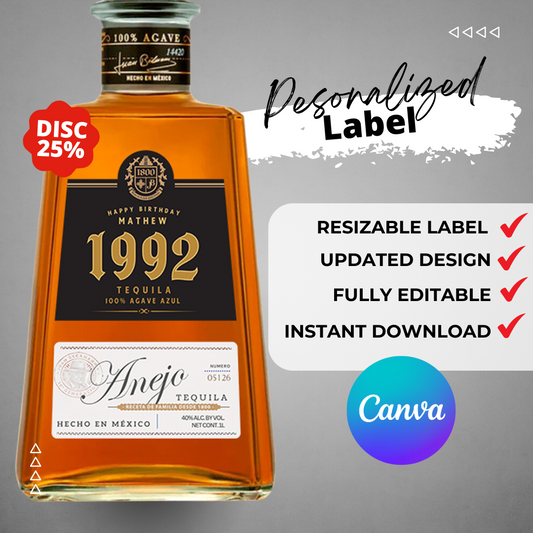 Printable 1800 Tequila Anejo label editable Customize