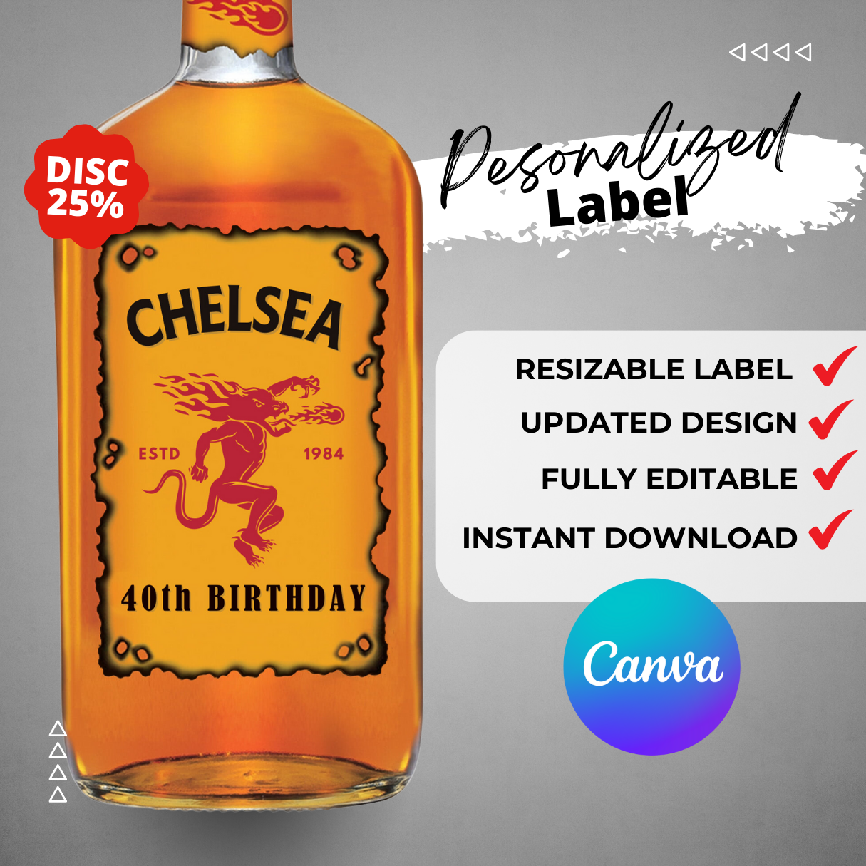 Printable Custom Fireball Whiskey Label Editable CustomCraftedbyBella