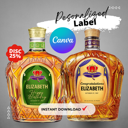 Printable Crown Royal bundle Label Bottle editable