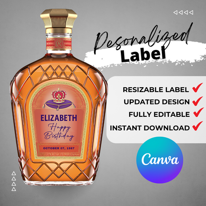 Printable Custom Crown Royal Peach Label Bottle