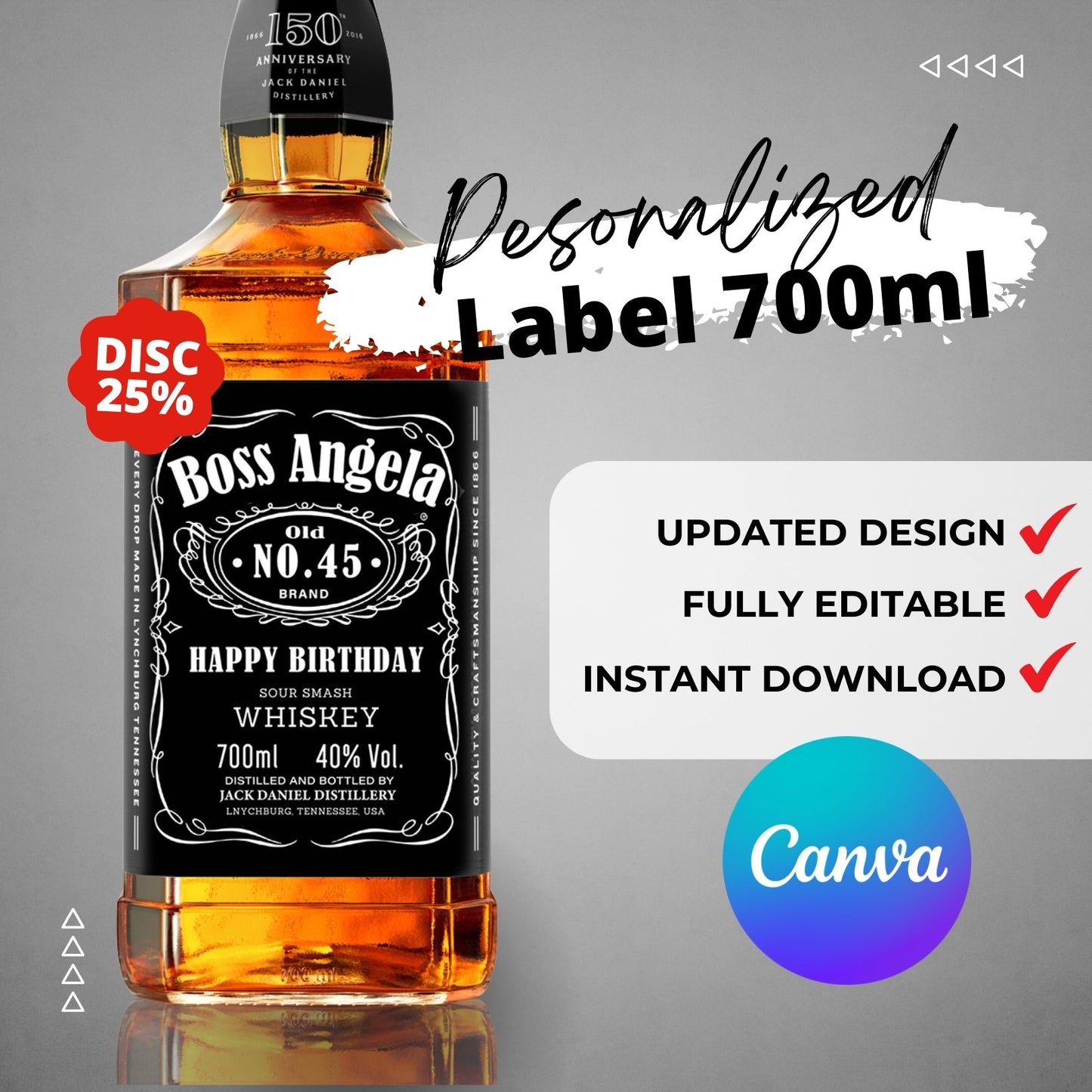 Printable Jack Daniels Whiskey 700ml Label editable