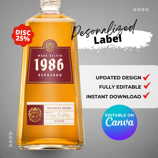 Printable 1800 Tequila Reposado label editable Customize