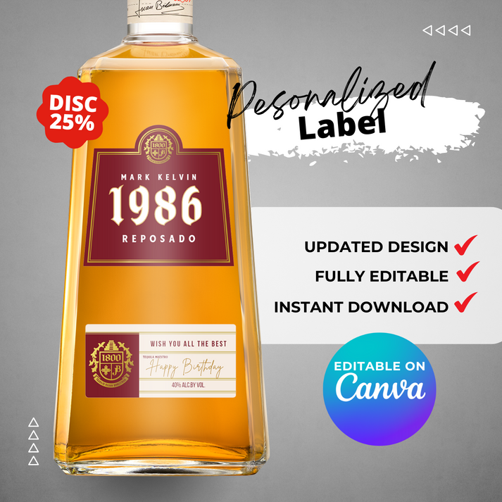 Printable 1800 Tequila Reposado label editable Customize ...