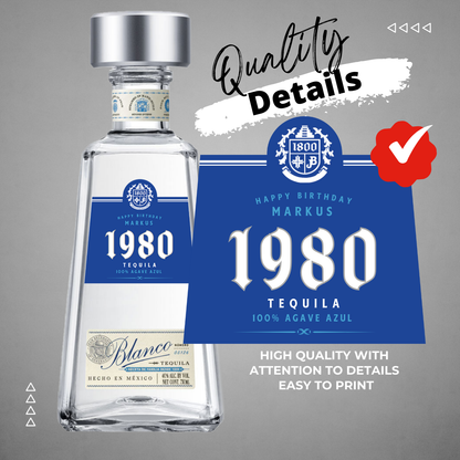 Printable 1800 Silver Tequila Label editable