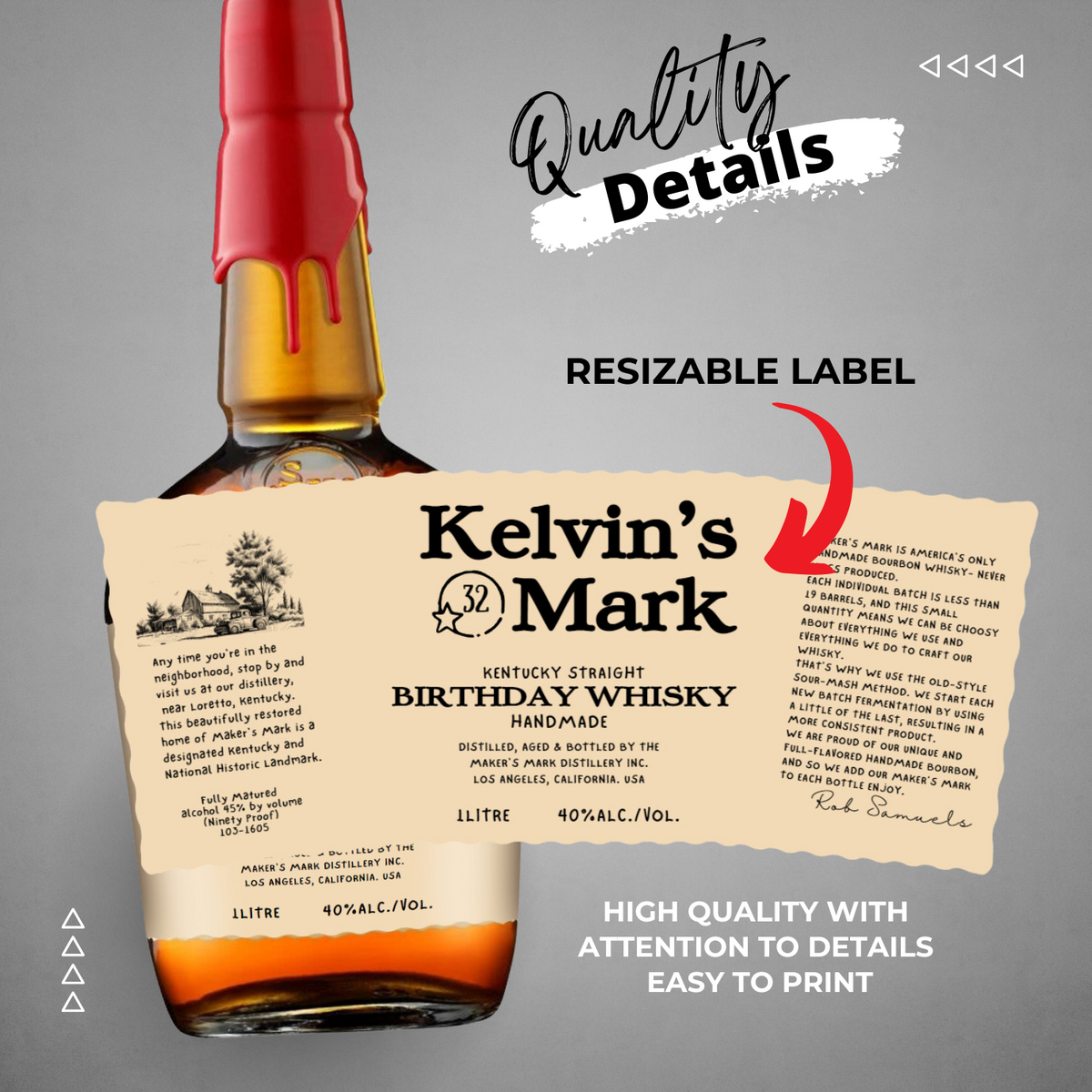 Col. Mark Lable Printable Maker's Mark Bourbon Whiskey Resizable Label ...