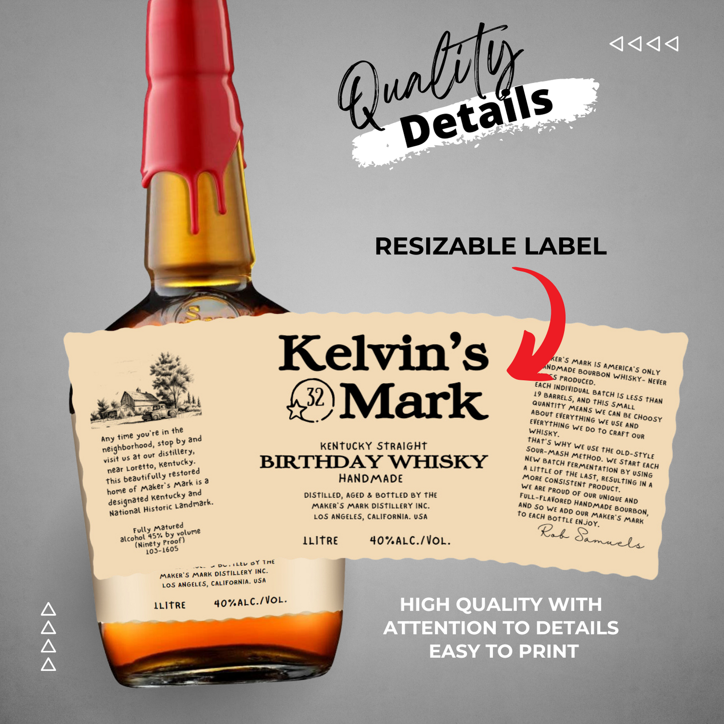 Printable Maker's Mark Bourbon Whiskey Resizable Label