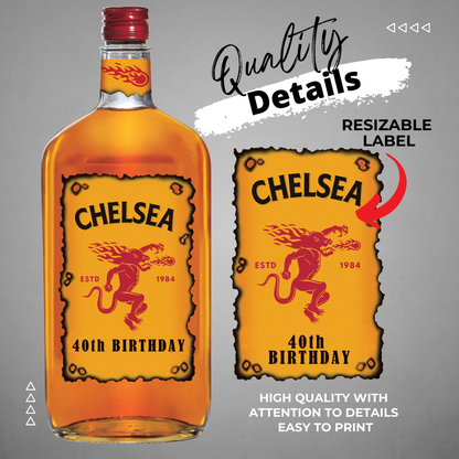 Printable Custom Fireball Whiskey Label Editable