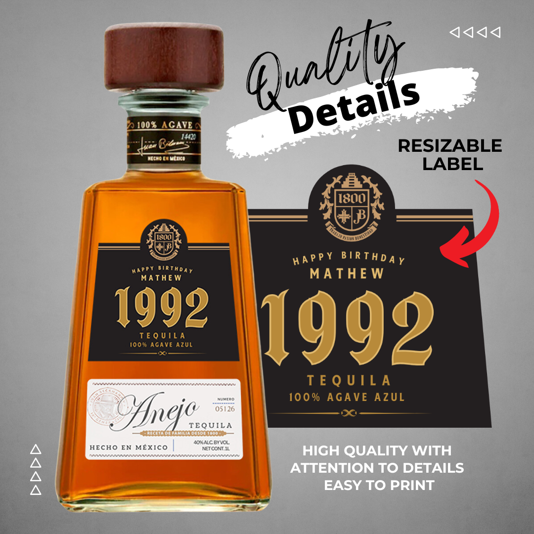 Printable 1800 Tequila Anejo label editable Customize