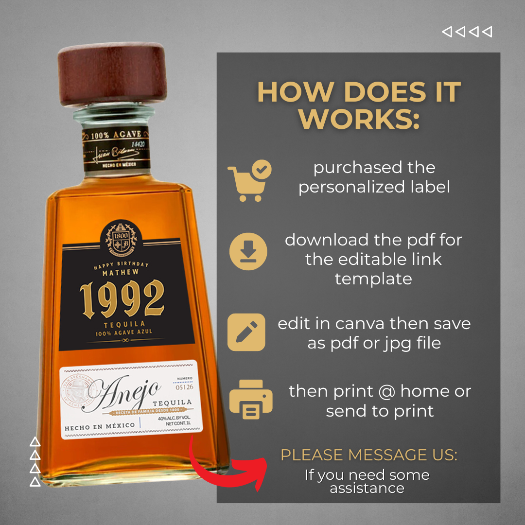 Printable 1800 Tequila Anejo label editable Customize