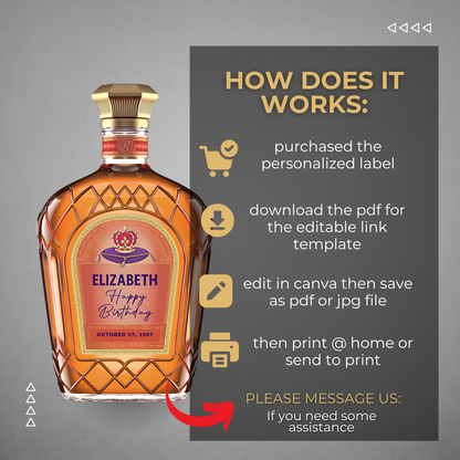 Printable Custom Crown Royal Peach Label Bottle