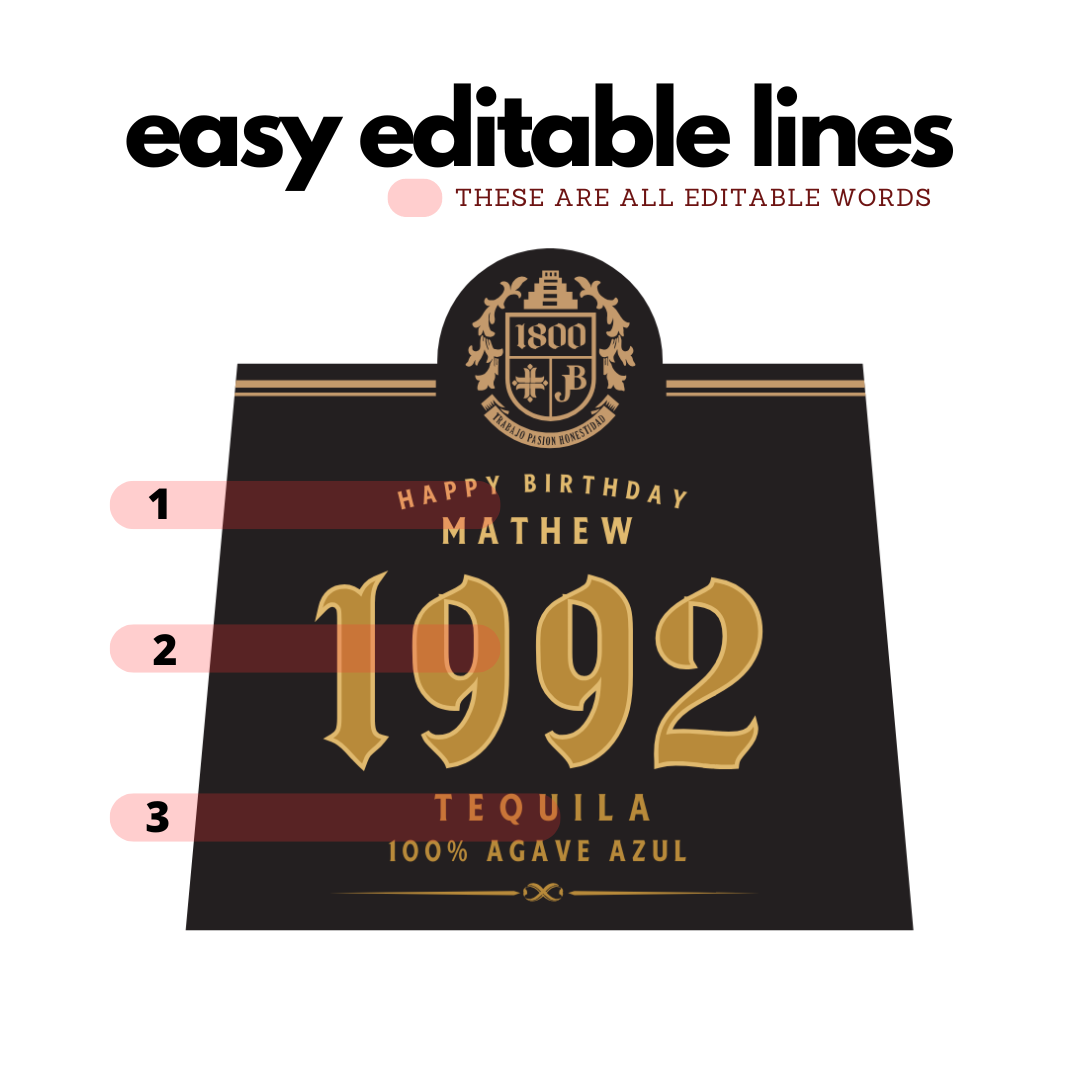 Printable 1800 Tequila Anejo label editable Customize