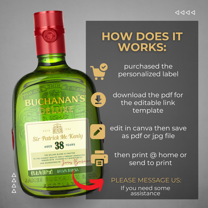 Printable Buchanan Deluxe Whisky Customized editable