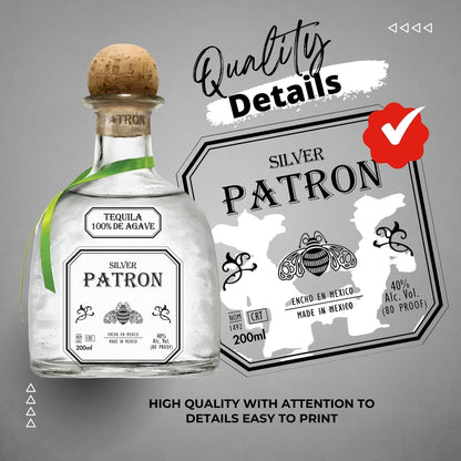 Printable Patron Tequila 200ml Bottle label editable