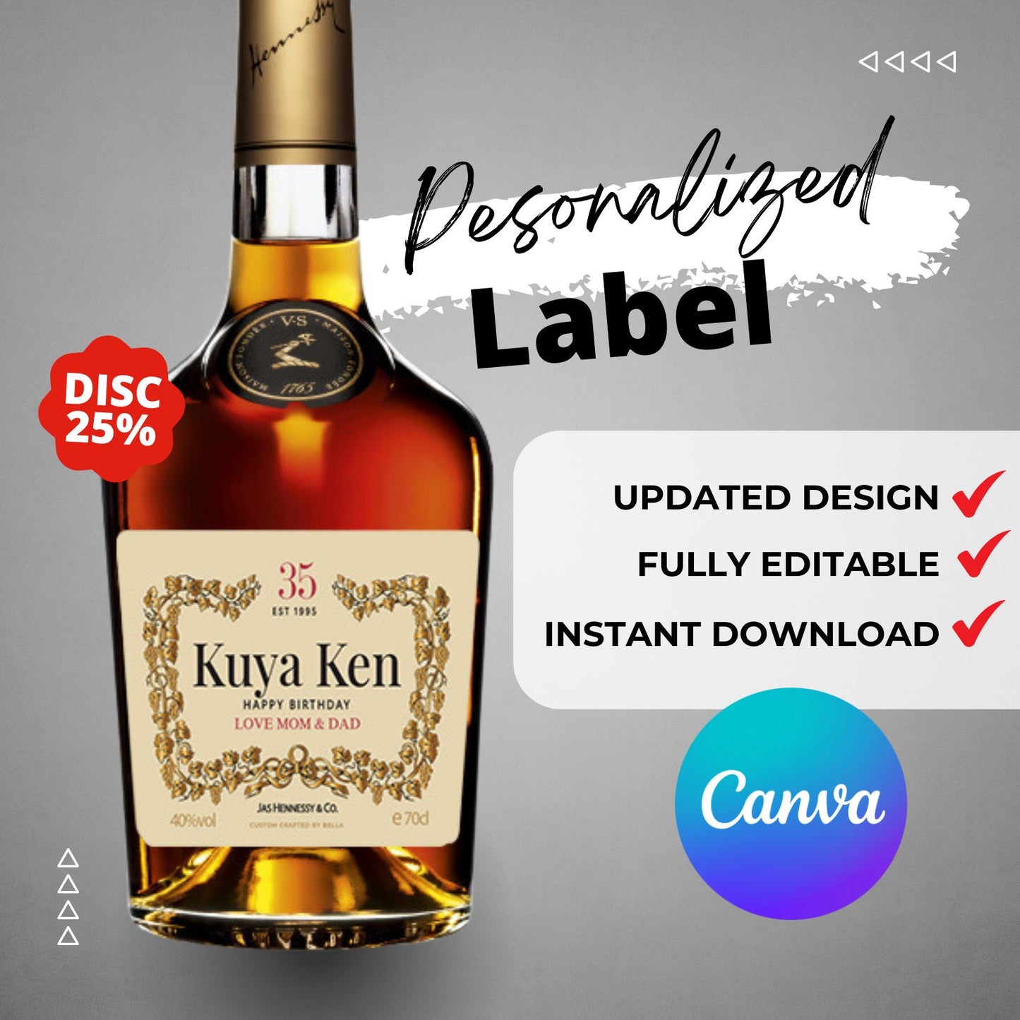 Printable Hennessy Cognac label editable