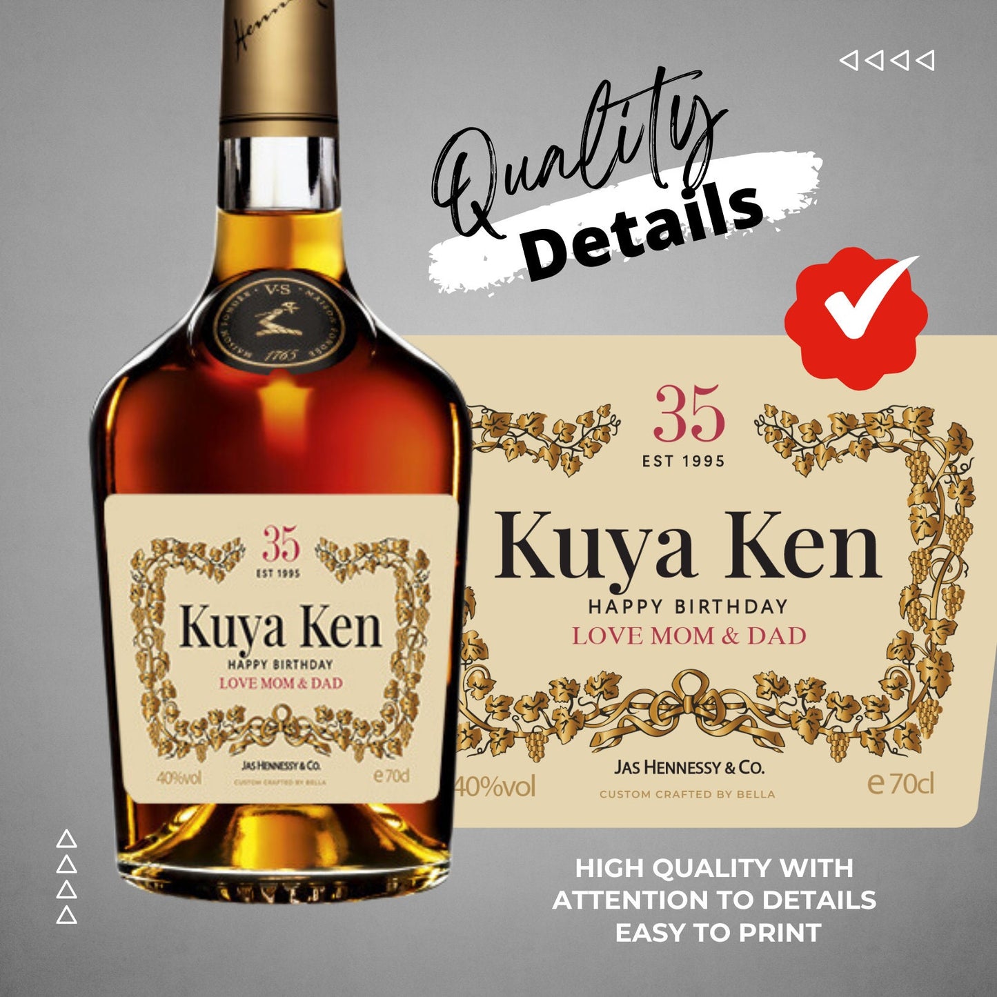 Printable Hennessy Cognac label editable