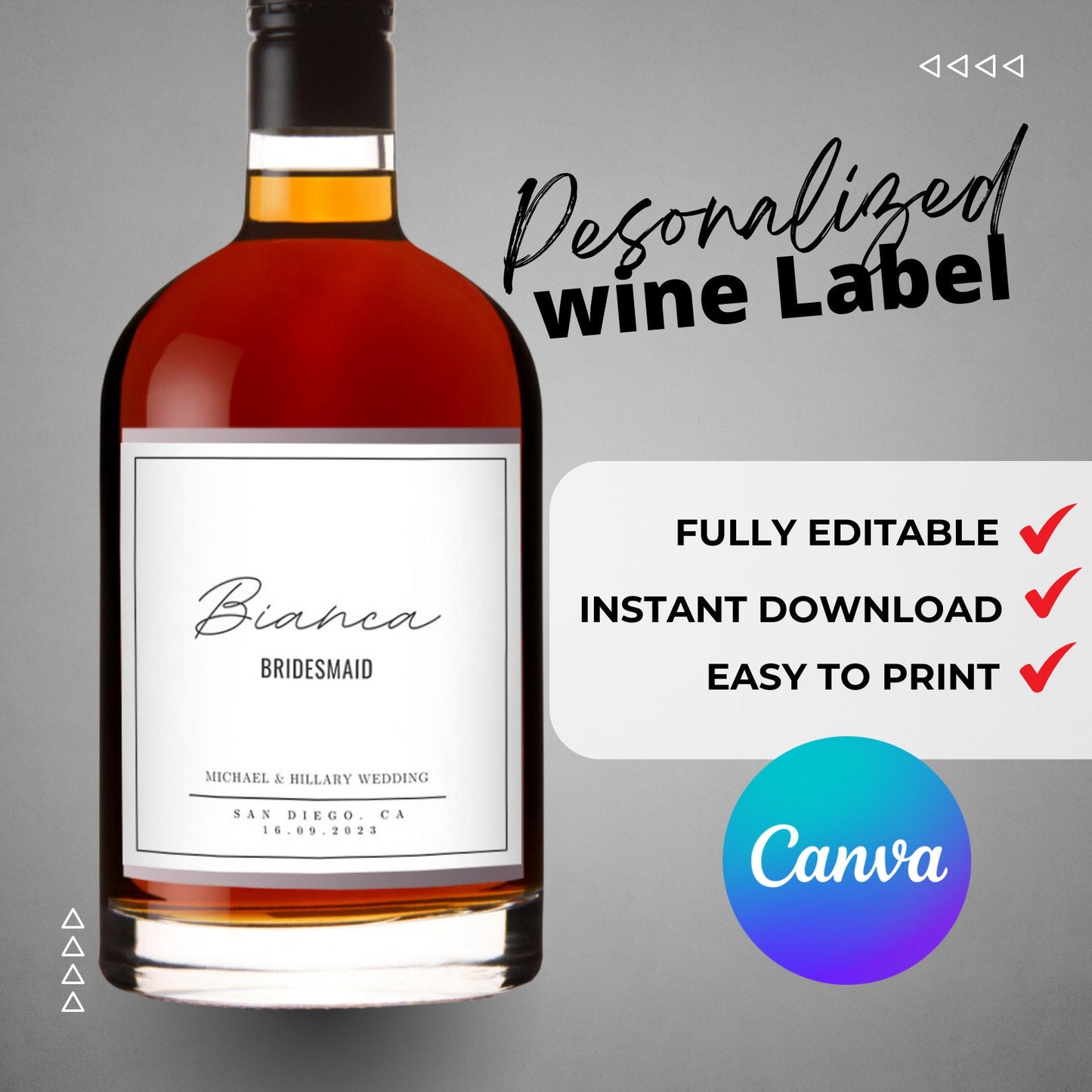 Printable Wine / Whiskey label 4"x4" Bottle Label editable