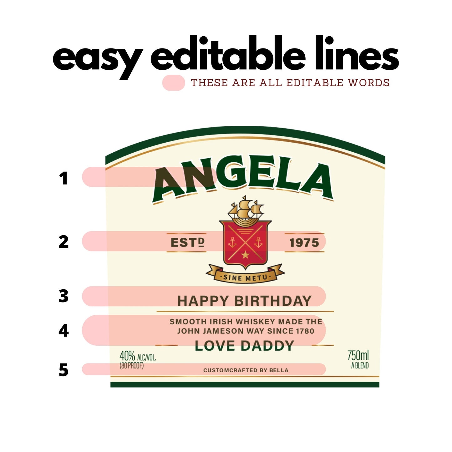 Printable Jameson Triple Distilled Whiskey label editable