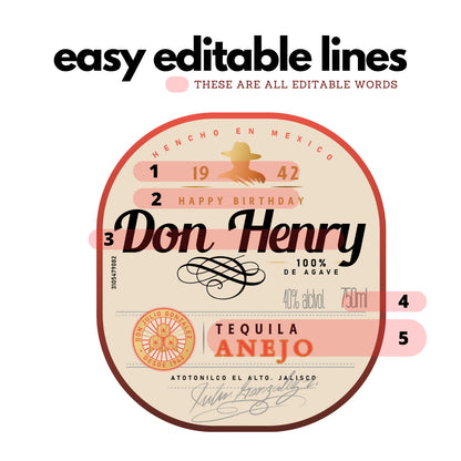 Printable Don Julio Tequila Anejo label editable