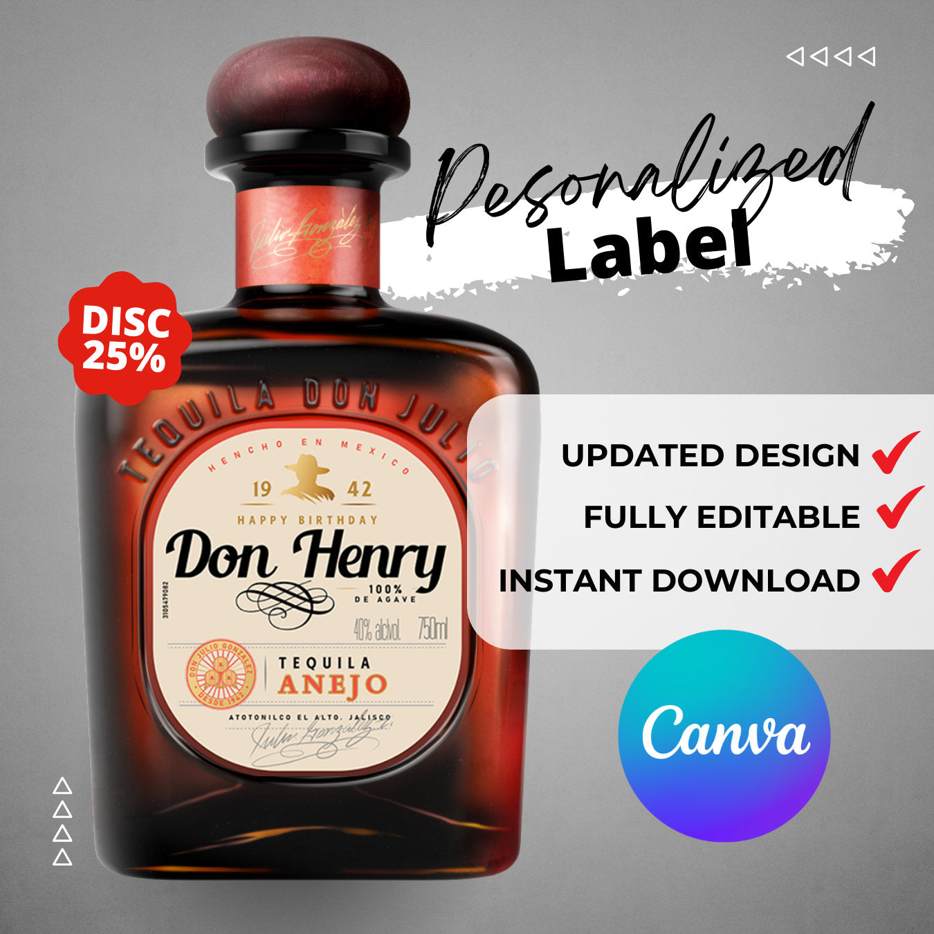 Printable Don Julio Tequila Anejo label editable