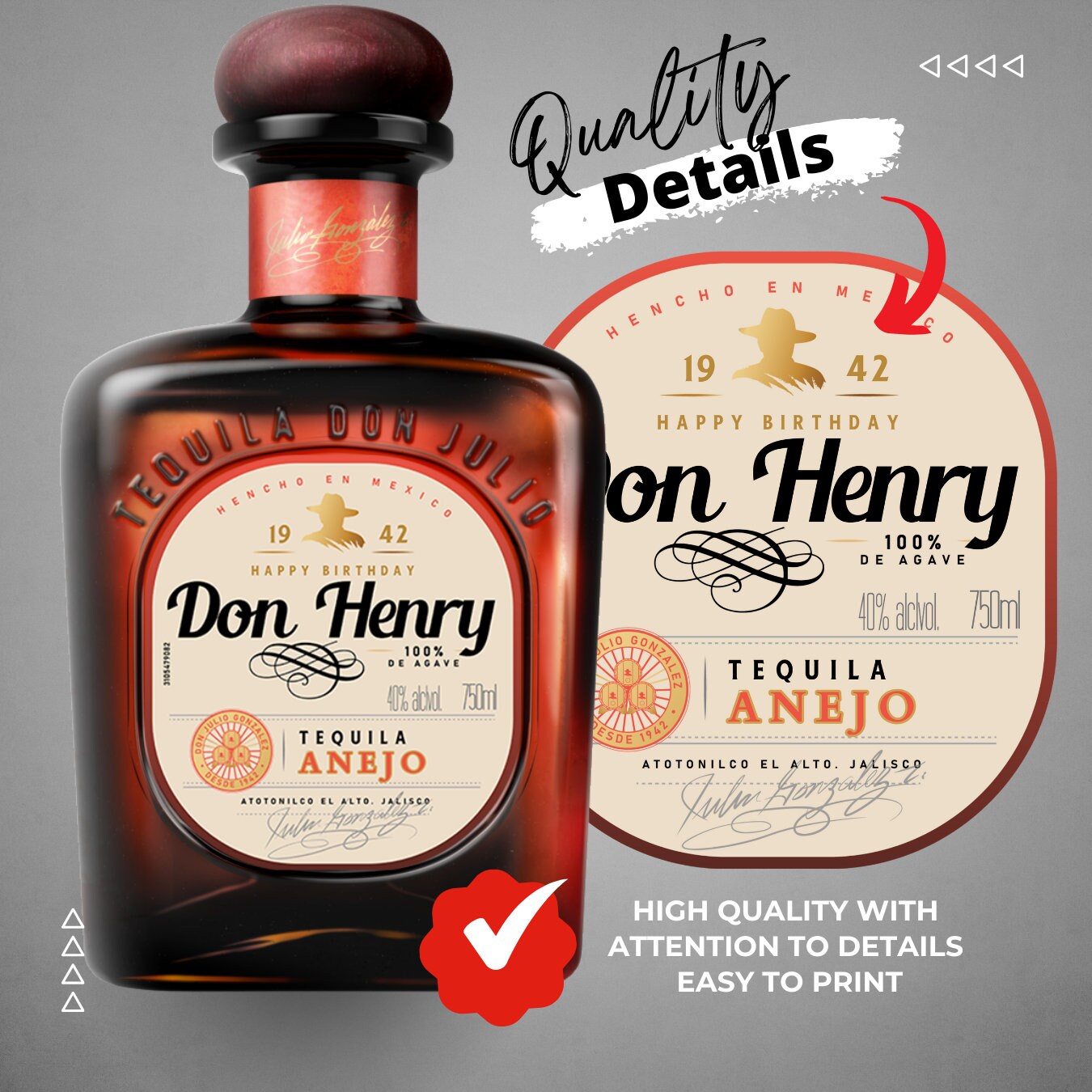 Printable Don Julio Tequila Anejo label editable