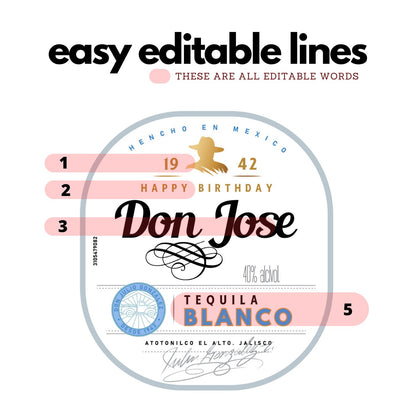 Printable Don Julio Tequila Blanco label mini 50ml editable