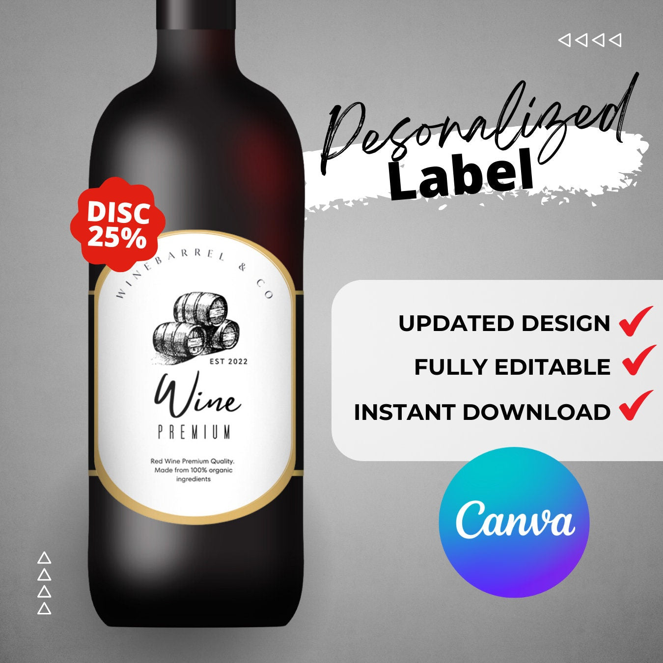 Printable Wine / Whiskey label 3.5"x5" Bottle Label editable