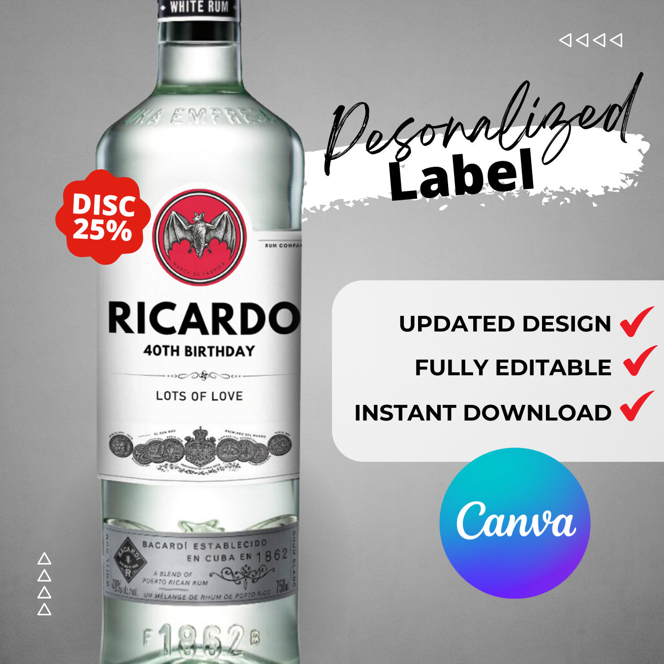 Personalized Bacardi Rum Label editable