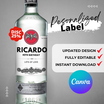 Personalized Bacardi Rum Label editable