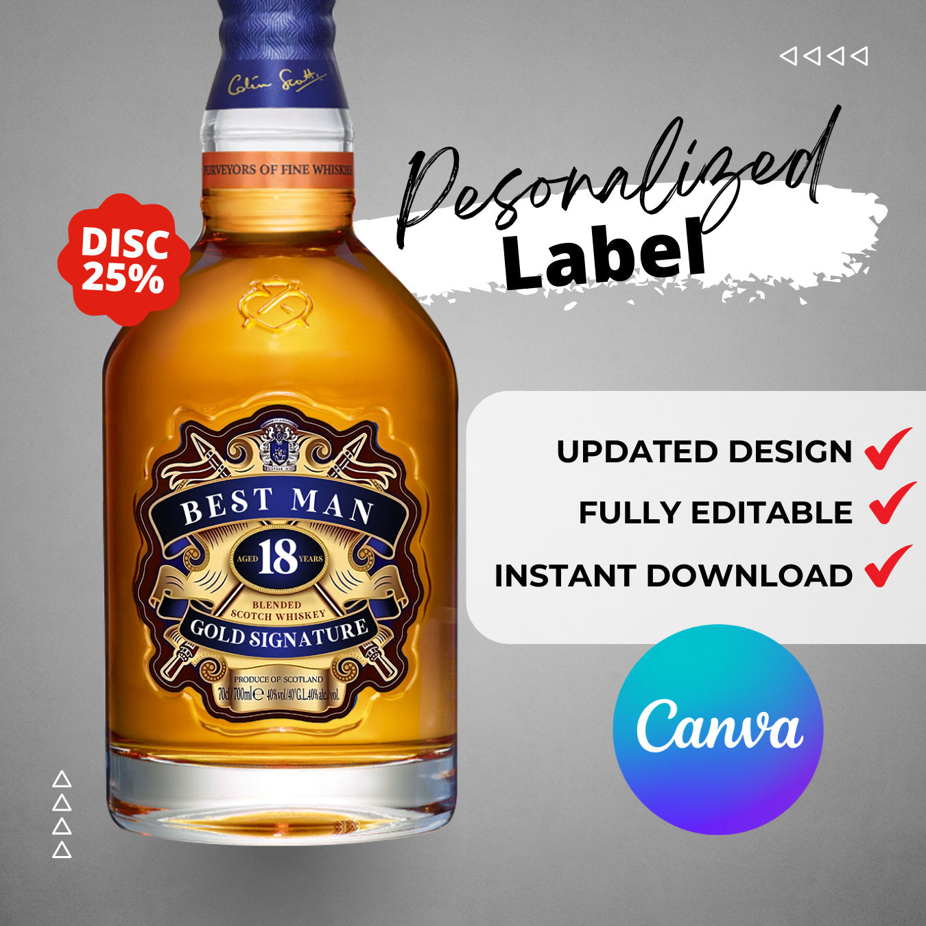 Printable Chivas Regal Whiskey 18 bottle labels editable