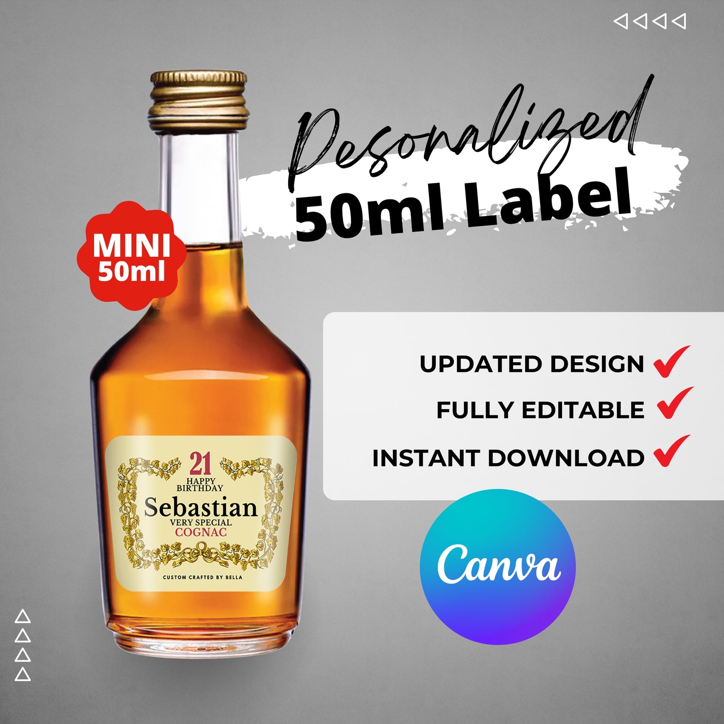 Printable Hennessy Cognac mini 50ml label editable