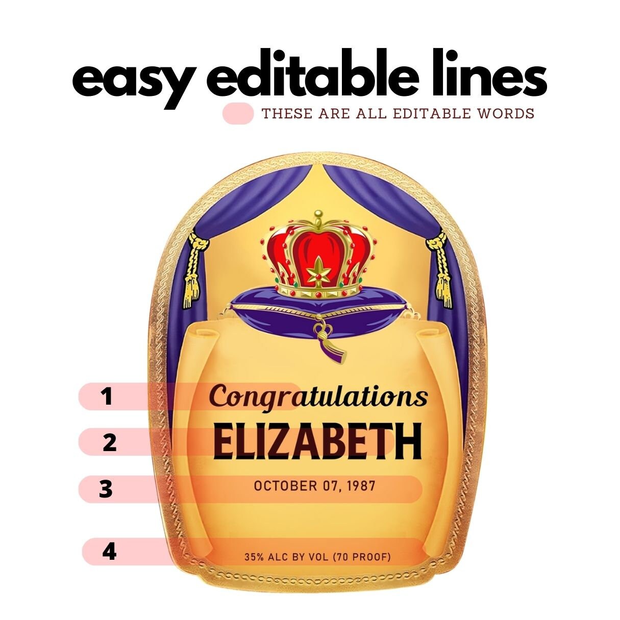 Printable Crown Royal Original Bottle Label Editable