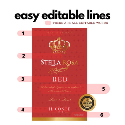 Printable Stella Rosa Red Wine Bottle label editable